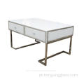 Mesa de café quadro de metal de vidro branco